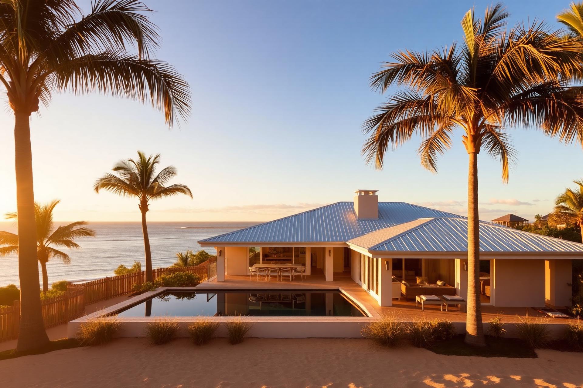 Luxury Sunshine Coast holiday home at golden hour